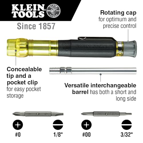 Klein Tools 80037 tournevis de poche multi-embouts de précision et longueur réglable Noir/jaune