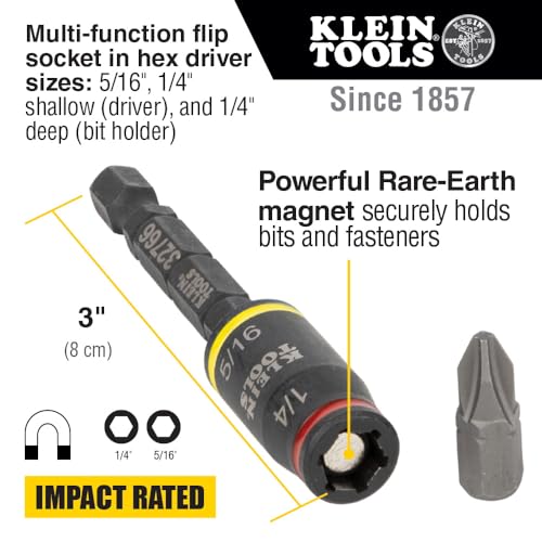 Klein Tools Impact Driver Professionnel, Fonction Multi-Usage, Sangle Étui Adaptor Compatible 1/4 et 5/16 Po, Tailles Va