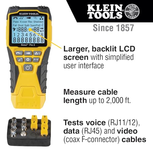 KLEIN TOOLS Testeur de Câble Professionnel VDV501-851 Scout Pro 3 - Pour Réseaux Électriques/Télécables - Précision 100%