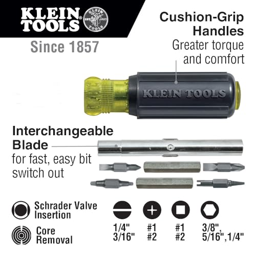 Klein Tools Schrader 80065 kit multi-tournevis 11 en 1 et 2 tourne-écrous 2 en 1, entraînement glissière tête hexagonale