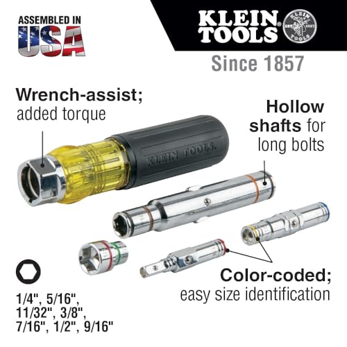 Klein Tools 32807MAG Tourne-écrous 7-en-1 magnétique SAE avec écrous hexagonaux et manche antidérapant pour ingénieurs e
