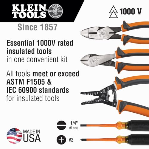 Klein Tools 94130 Sautoir à Vis Isolé 1000V 1/4" Phillips + 2 Pinces + Désossante | Outils Electriques Professionnels po