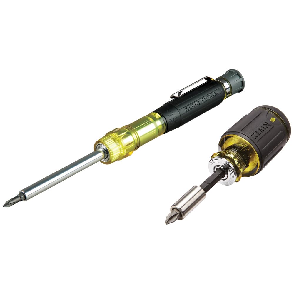 Klein Tools 80037 tournevis de poche multi-embouts de précision et longueur réglable Noir/jaune