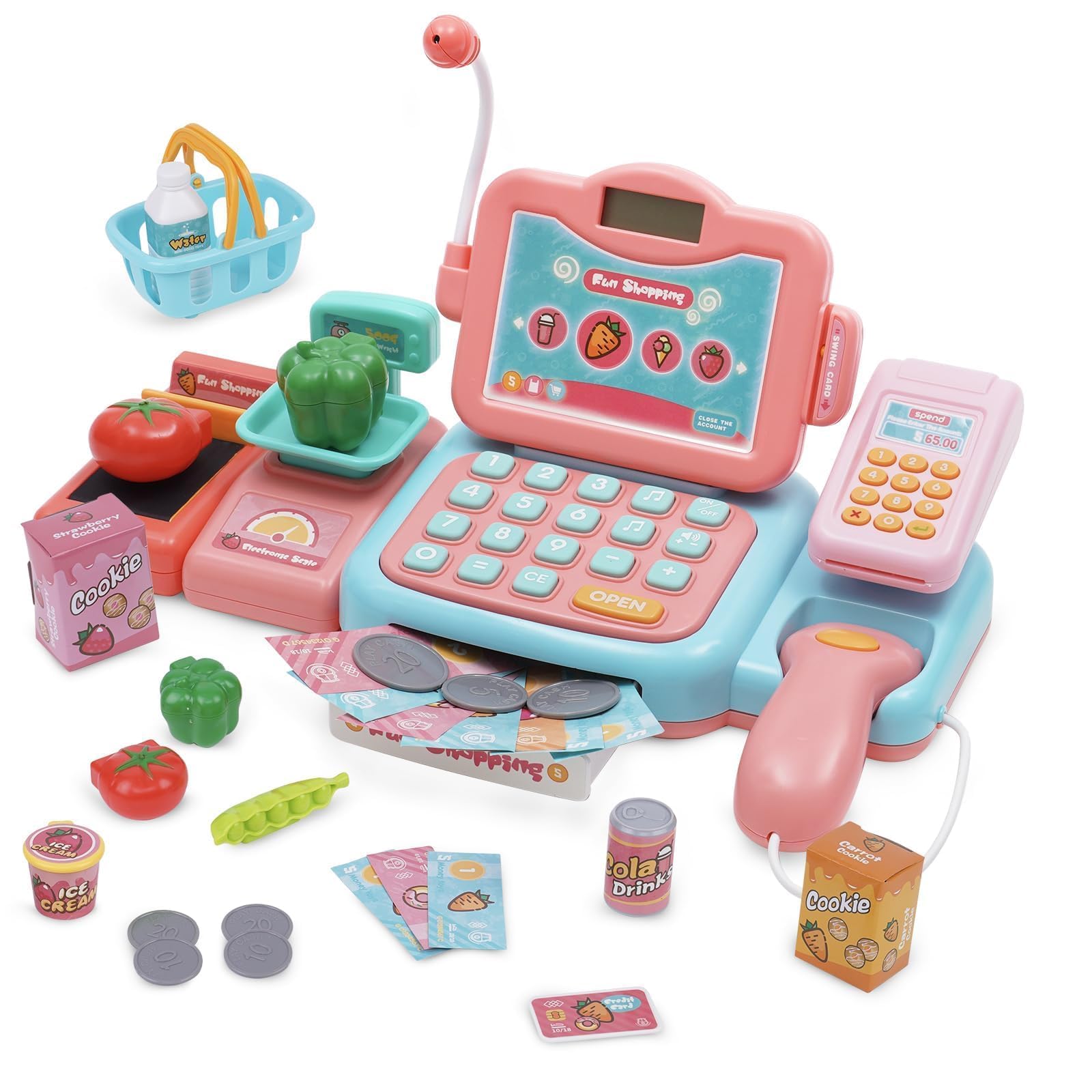 Caisse enregistreuse enfants cuisinier jouet avec calculatrice son scanner nourriture cadeau carte de crédit 3 ans garço
