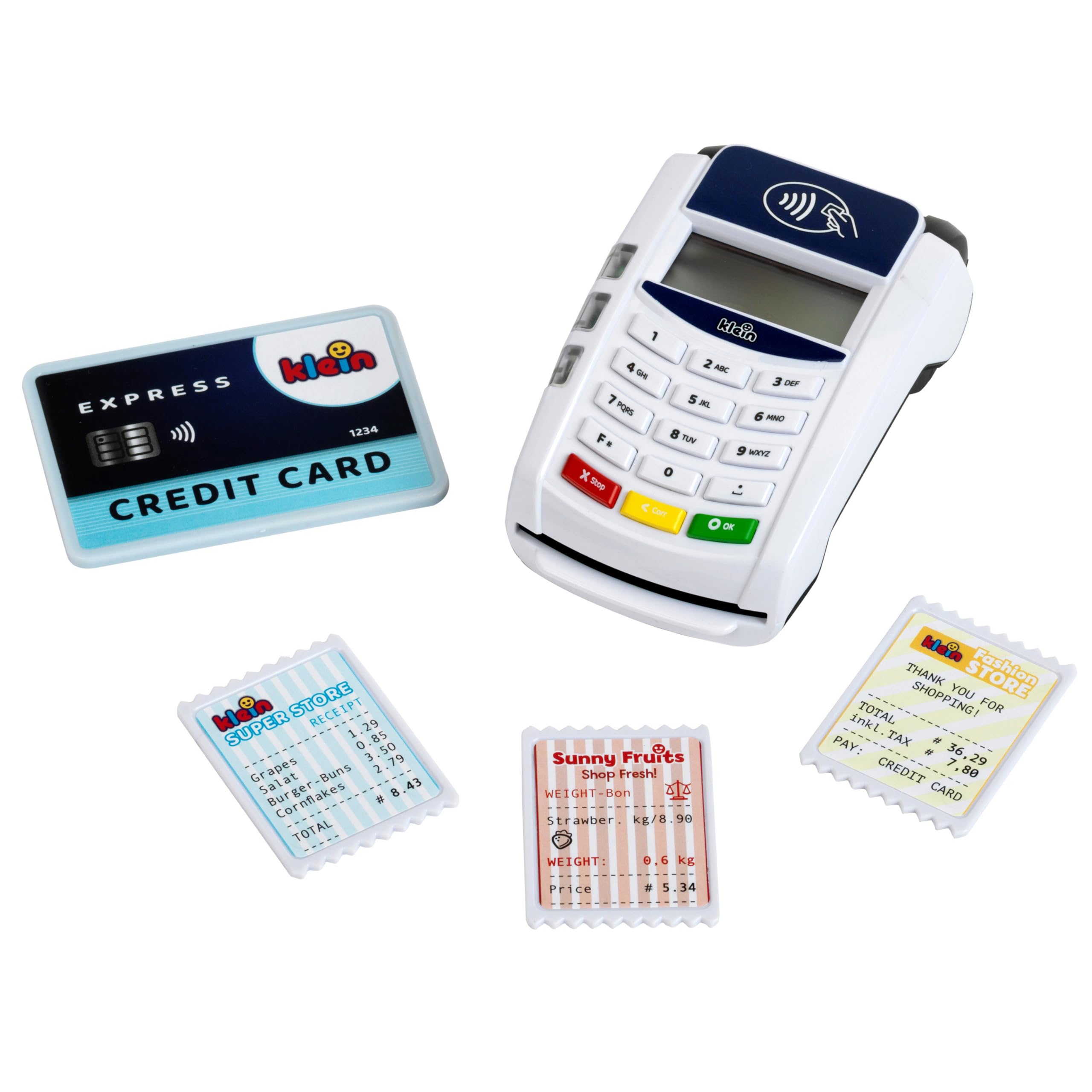 Theo Klein 7266 Terminal de paiement sonore et lumineux, Complément piles pour caisses enregistreuses jouets, Sécurité e