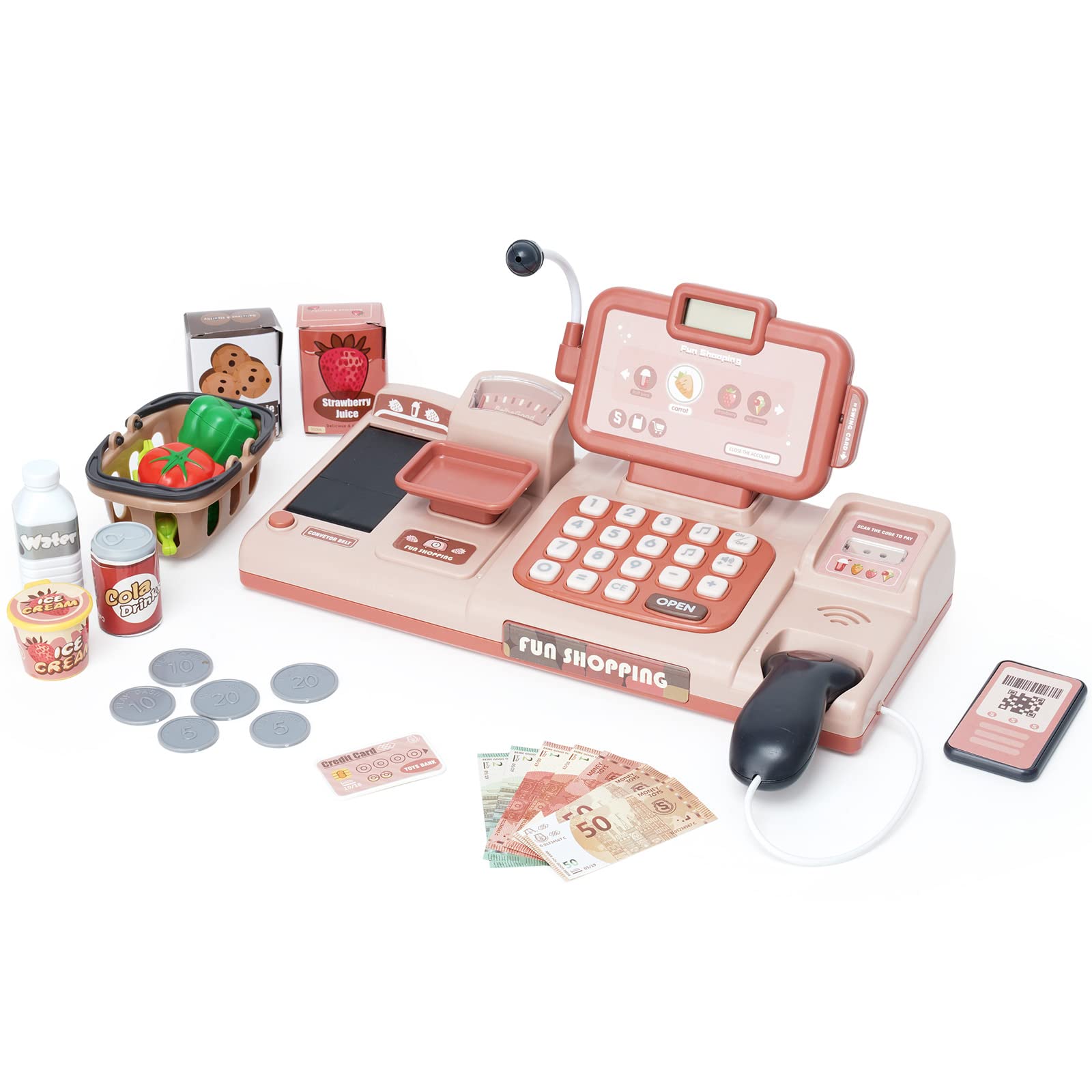 Jouet de caisse enregistreuse avec son et scanner pour enfants 3-8 ans garçons filles :_learn à programmer,animé,simulat